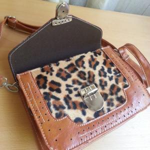 Mini Satchel Bag In Light Brown And Leopard..