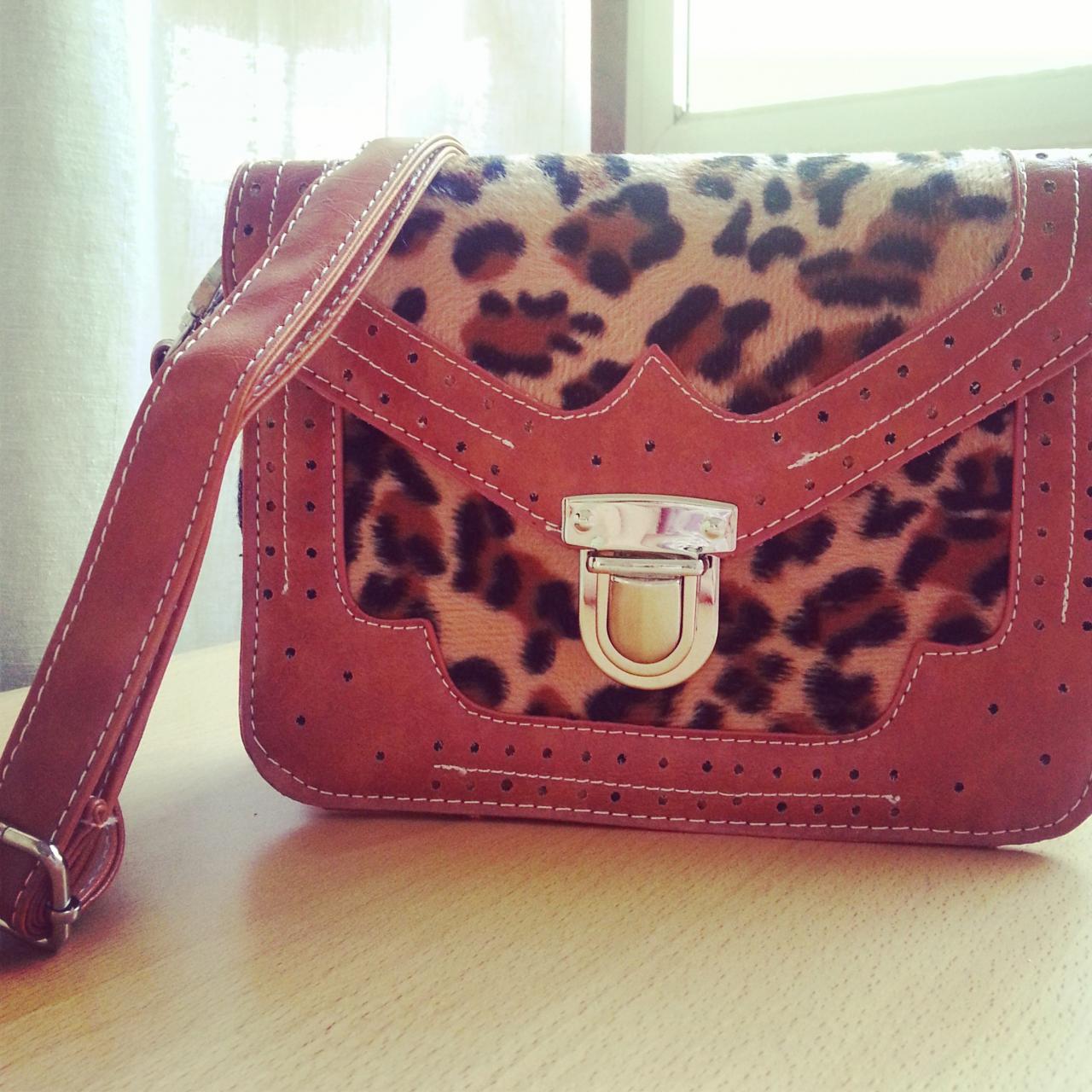 Mini Satchel Bag In Light Brown And Leopard Textile Detail
