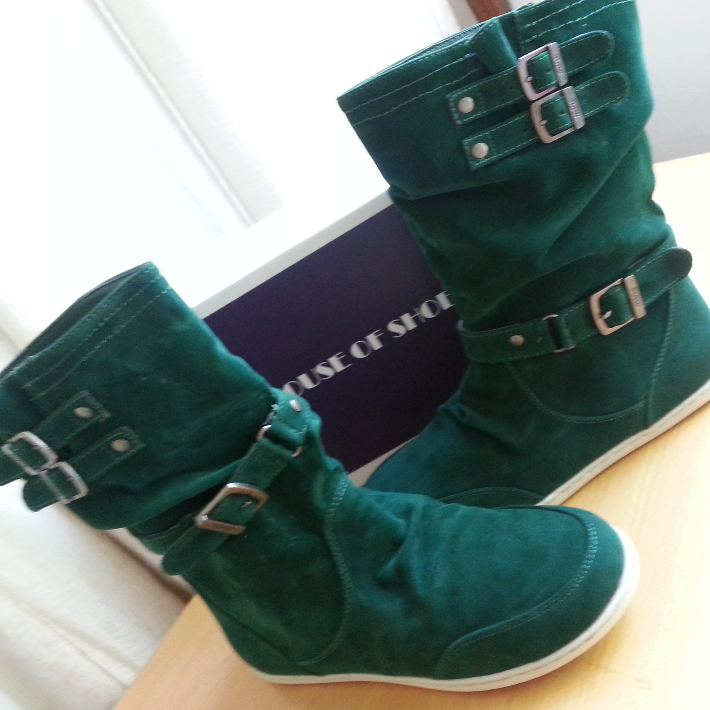 Emerald Green Boots With Buckles Size 5 Us on Luulla
